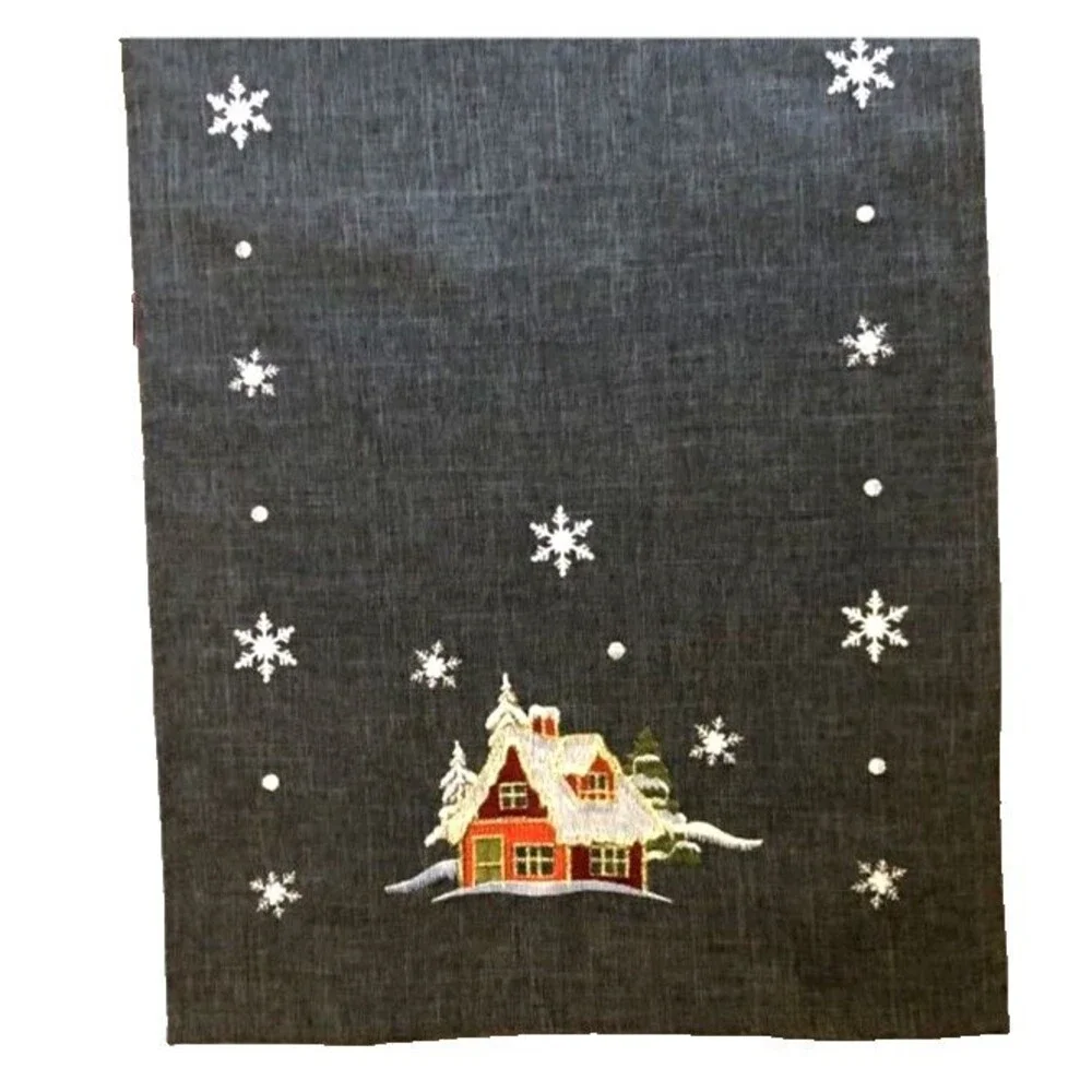 Rolande du Dreuilh Table Runner Embroidered Chalet Snowflakes Winter Gray France